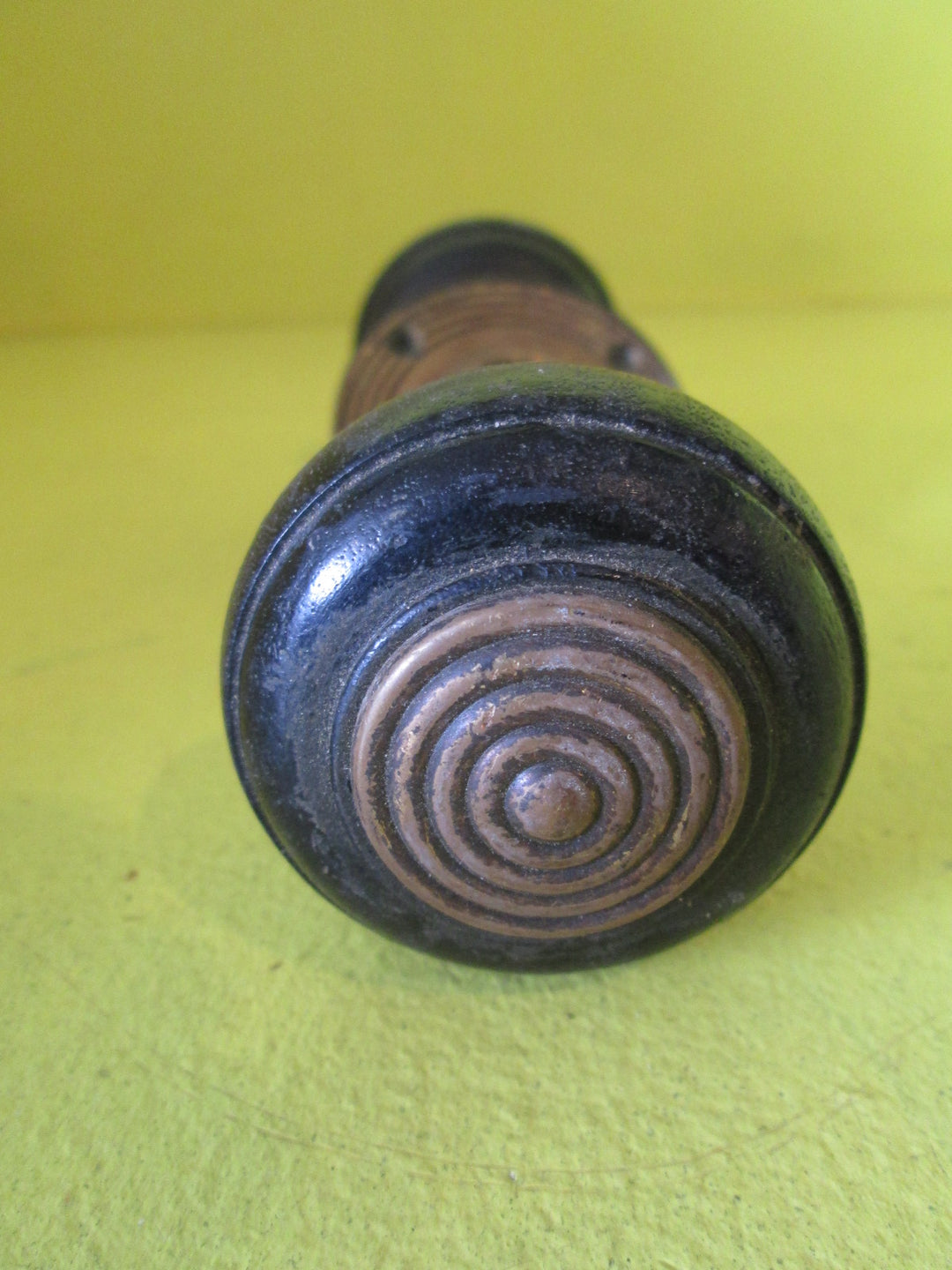 Vintage Wooden & Brass Bullseye Knob with Brass Rose
