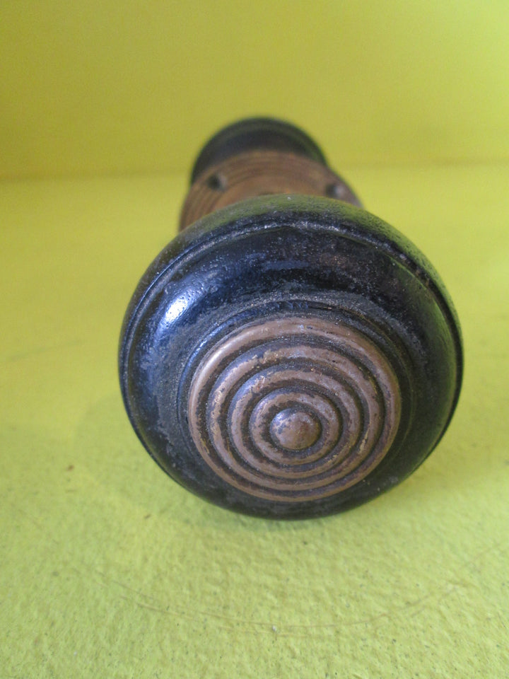 Vintage Wooden & Brass Bullseye Knob with Brass Rose