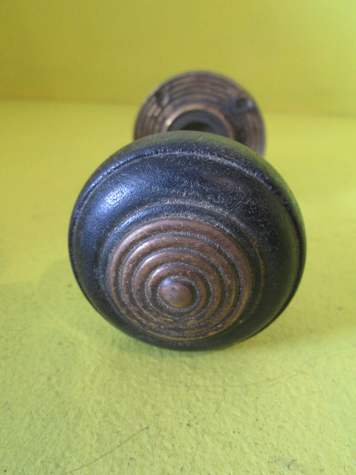Vintage Wooden & Brass Bullseye Knob with Brass Rose