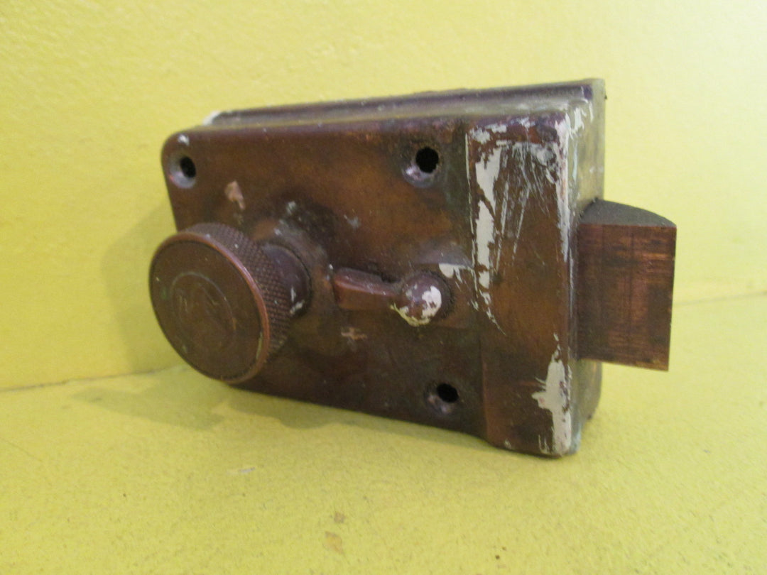 Antique Copper Night Latch with Three Legs on Knob & Thumb Turn Latch 95L x 65W x 25D