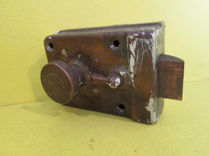 Antique Copper Night Latch with Three Legs on Knob & Thumb Turn Latch 95L x 65W x 25D