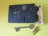 Vintage H & T Vaughan & Willenhall Heavy Rim Lock with Keep & Key 115L x 110W x 20D