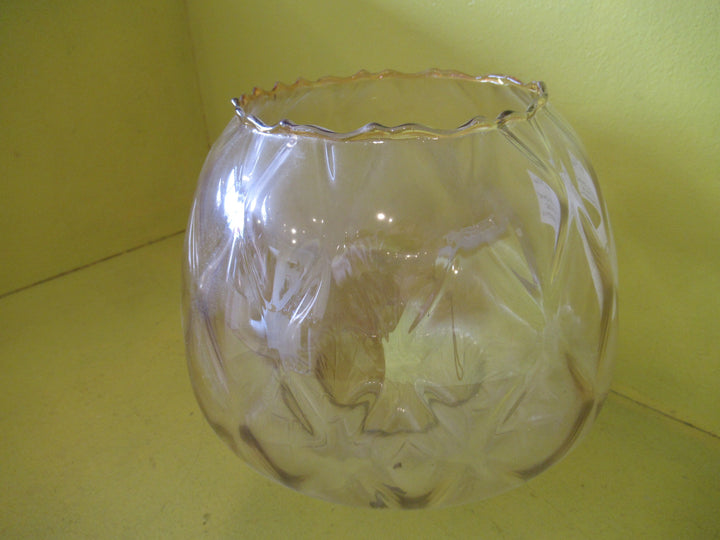Modern Retro Amber Iridescent Patterned Glass shade with frilled bottom edging  80H x 80W