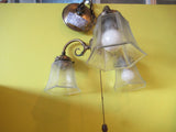 Vintage 3 way Bronze Pendant Ceiling Light with Patterned Frosted Shades.  500H x 310W