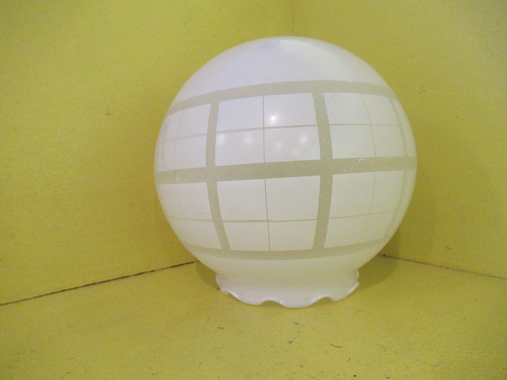 Vintage White Round Glass Shade with Frosted Bands & Frilled Edging  150H x 150W
