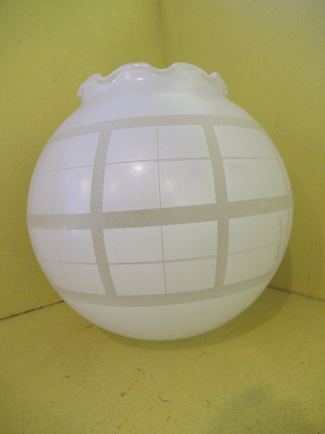 Vintage White Round Glass Shade with Frosted Bands & Frilled Edging  150H x 150W