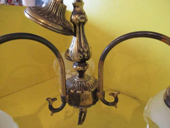 Ornate Brass Ceiling Light with Curvy Delicate Shades with Hand painted Roses & Frosted Glass