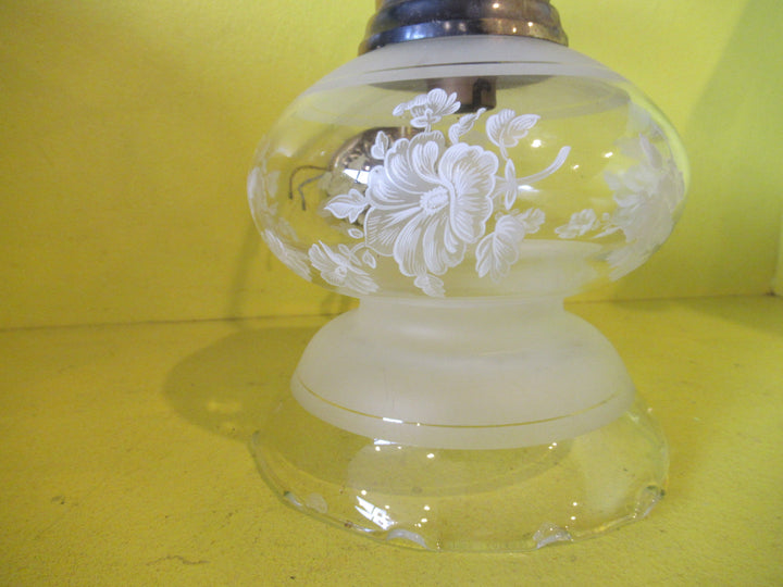 Ornate Brass with Curvy Delicate Shade with Hand Painted Roses & Frosted Glass Scones