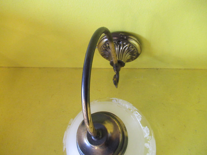 Ornate Brass with Curvy Delicate Shade with Hand Painted Roses & Frosted Glass Scones