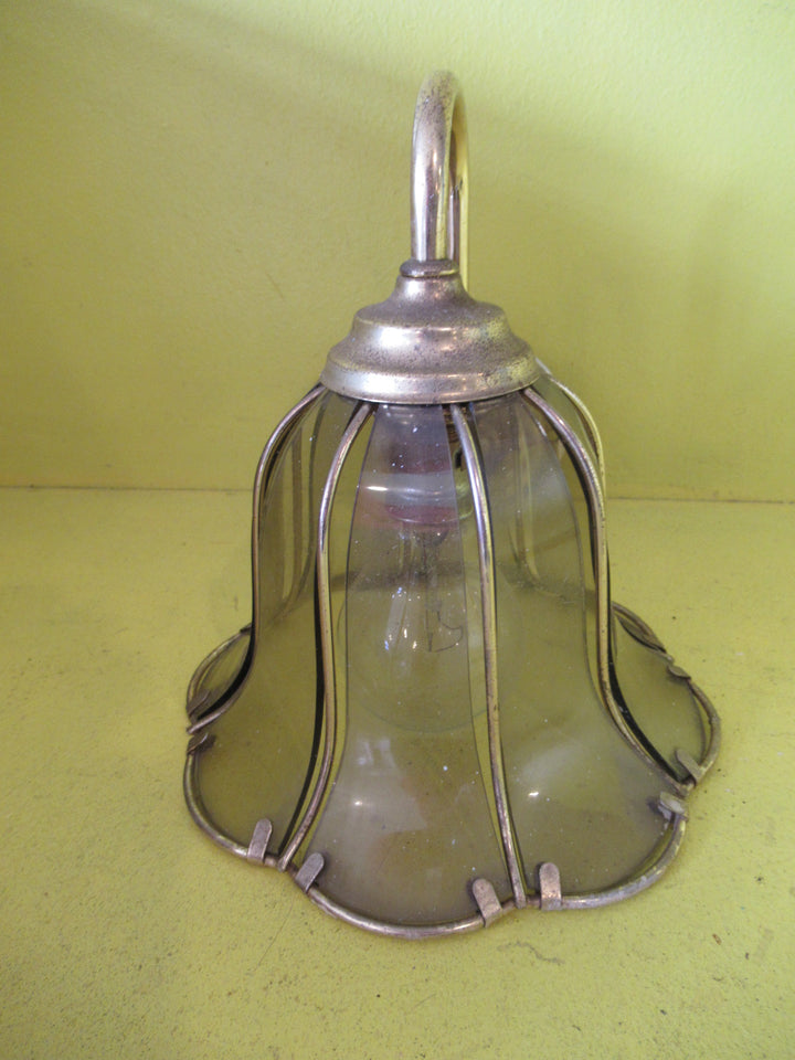 Brass & Tinted Glass Bell Shape Wall Scone  200H x 190W x 230D