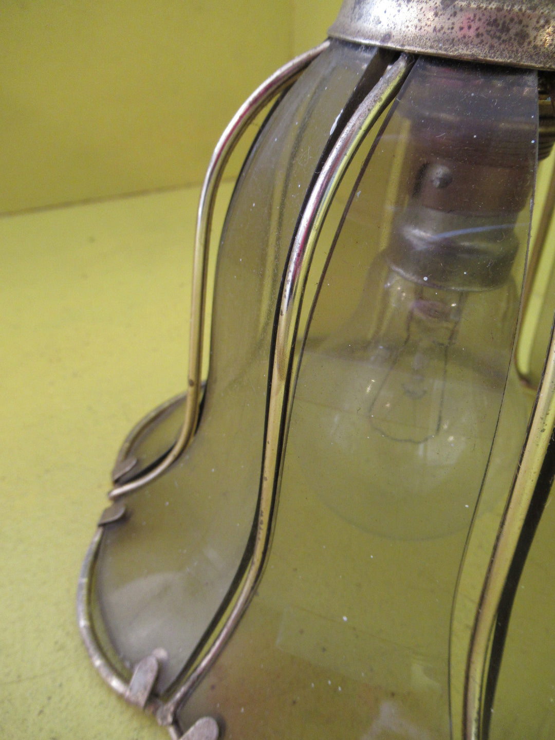 Brass & Tinted Glass Bell Shape Wall Scone  200H x 190W x 230D