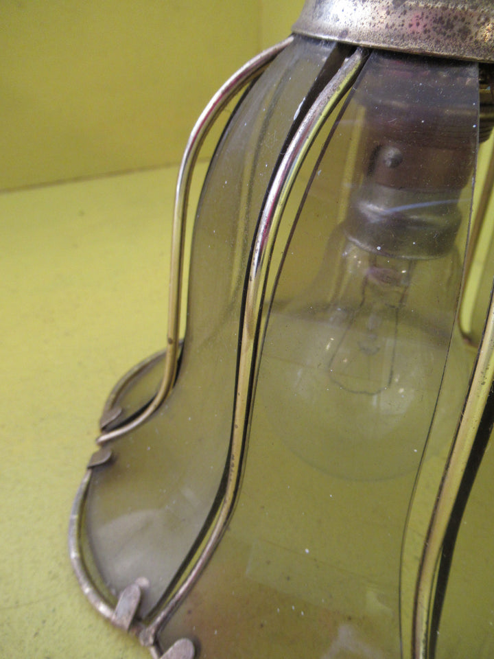 Brass & Tinted Glass Bell Shape Wall Scone  200H x 190W x 230D
