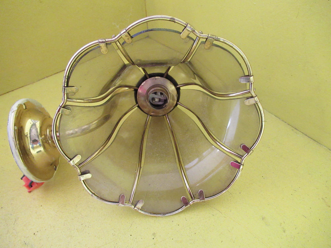 Brass & Tinted Glass Bell Shape Wall Scone  200H x 190W x 230D