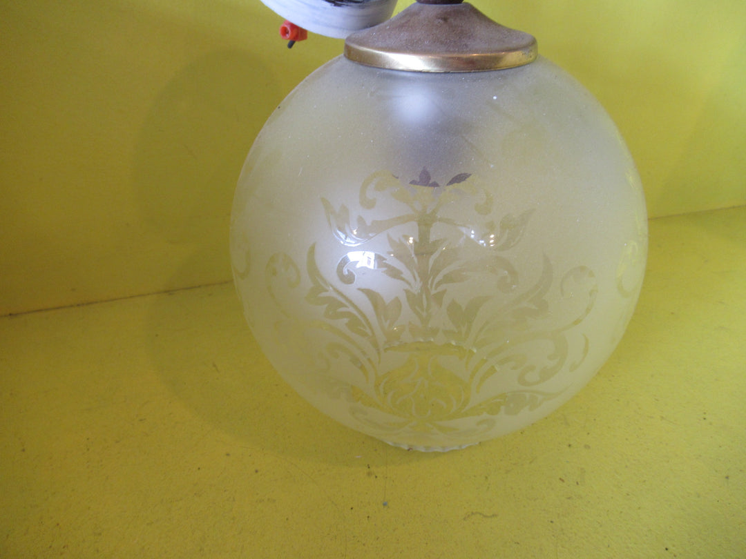 Wood & Frosted Glass Light Shade with Paisley pattern   39H x 210Dia