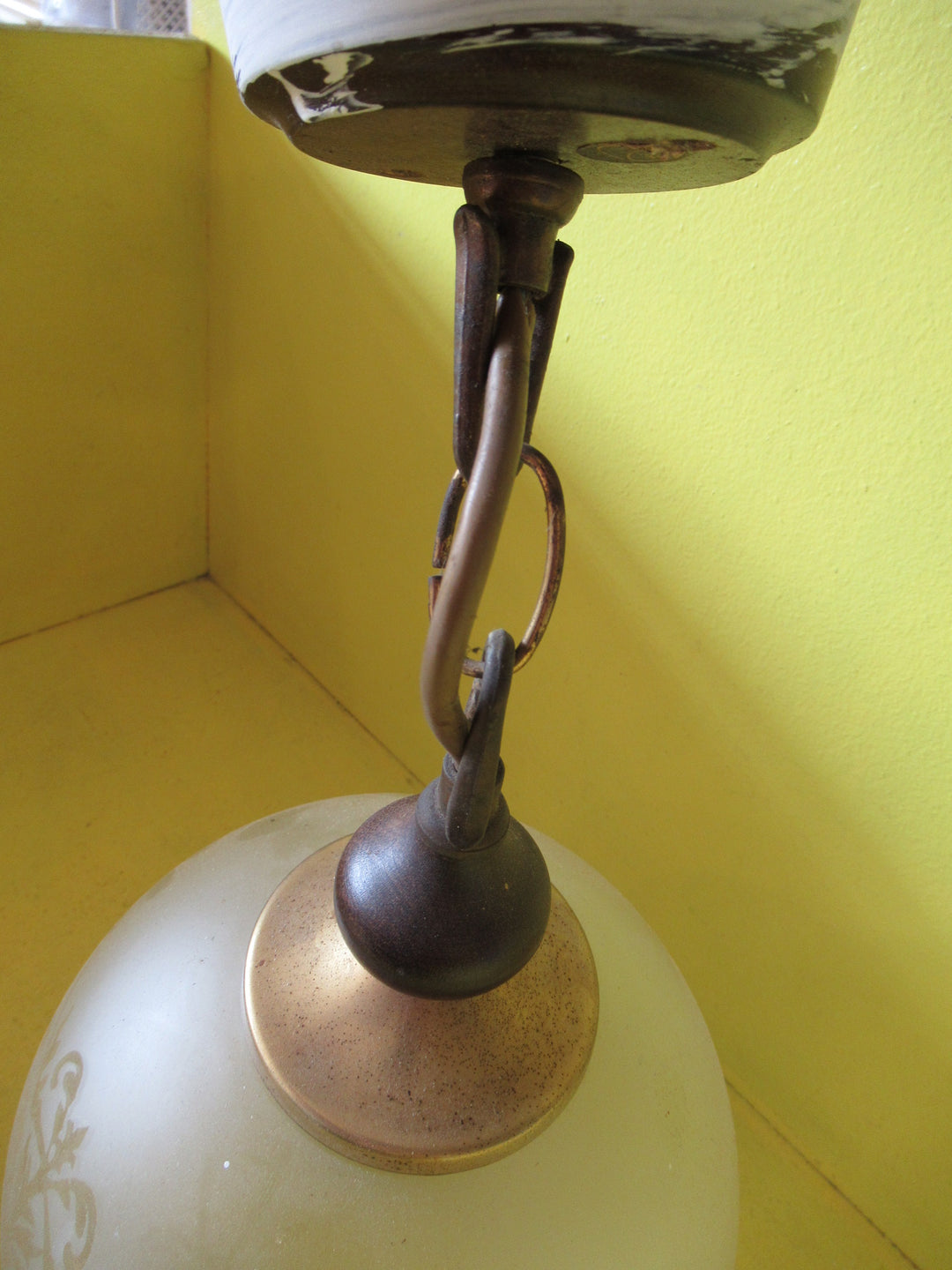 Wood & Frosted Glass Light Shade with Paisley pattern   39H x 210Dia