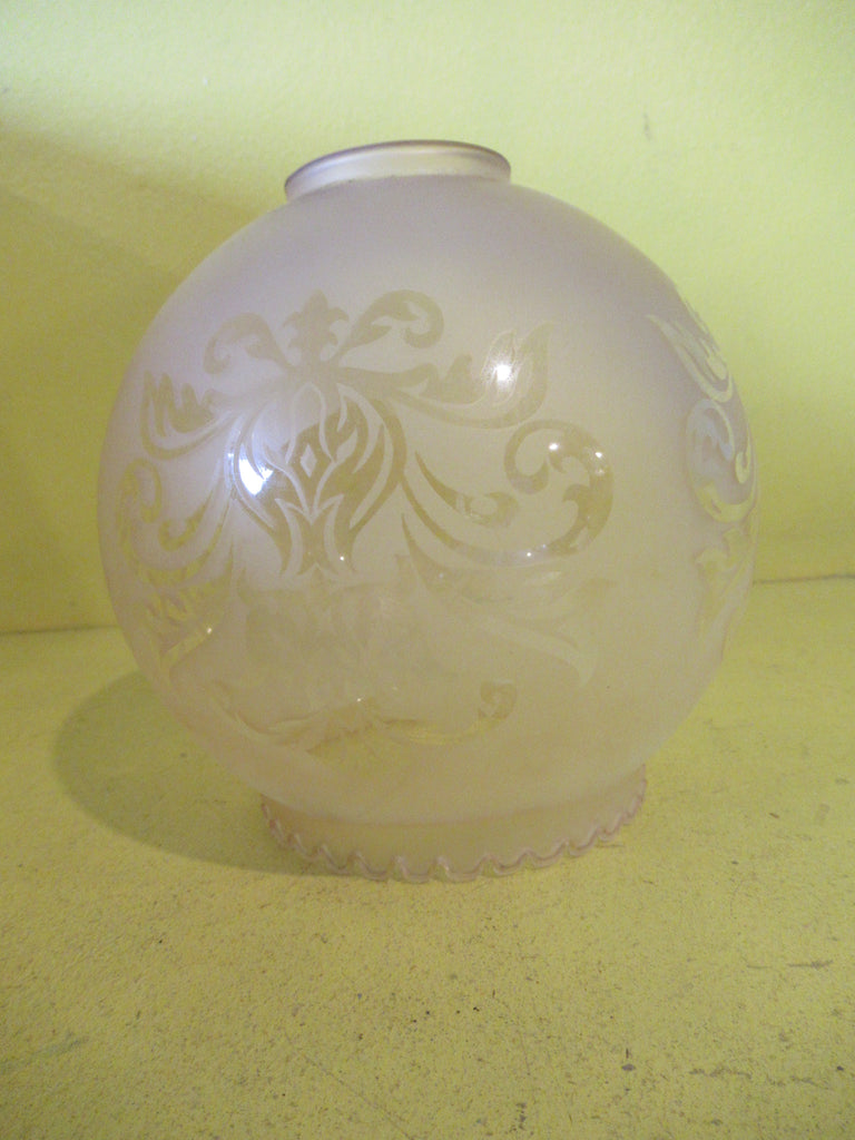 Round frosted Amber Patterned Globe with small frilled edging   150H x 150W/hole 55 Dia