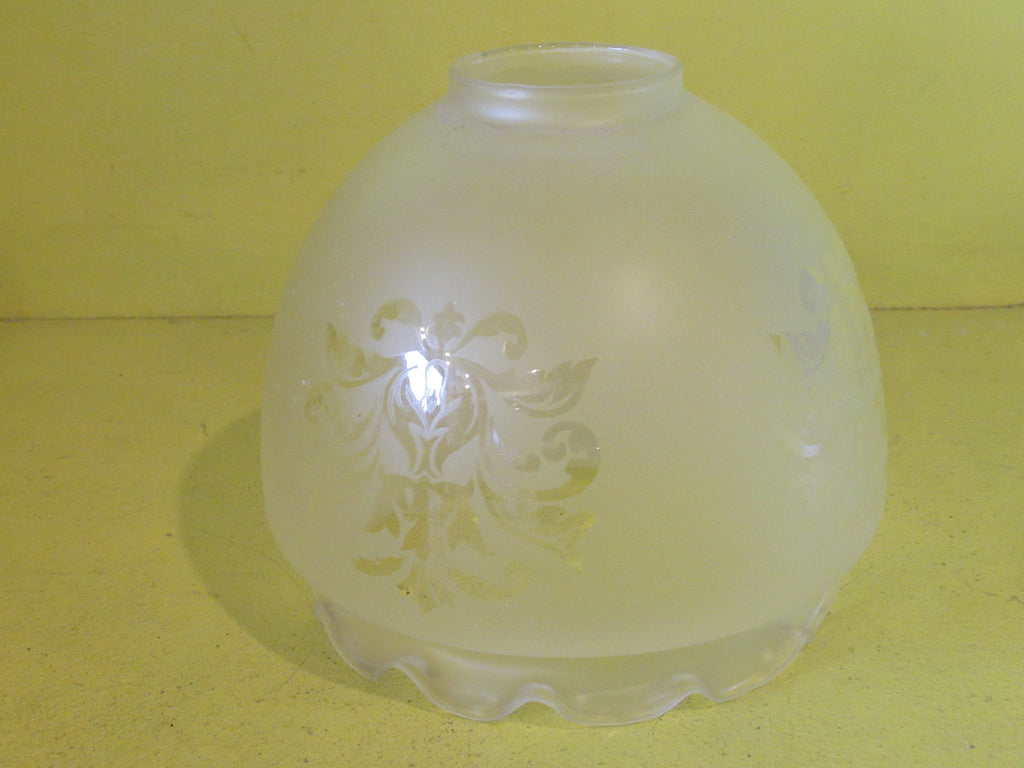 Petticoat shaped frosted Globe with clear patterning & scalloped Edging  140H x 150W/Hole 60Dia