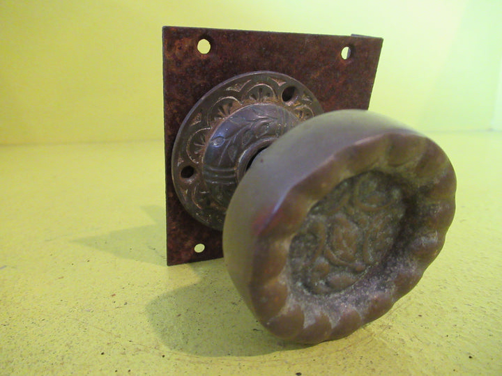 Solid Brass Patterned round Handle 50W x 45D with Copper Door Plate & Cabinet Lock  71W x 75L x 15D