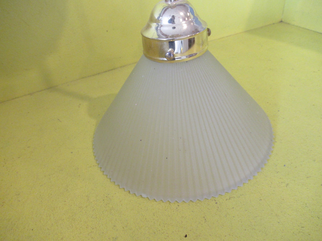 Art Deco Brass Pendant Ceiling Light with Pleated Skirt   340L x 110W  Shade 215 Dia