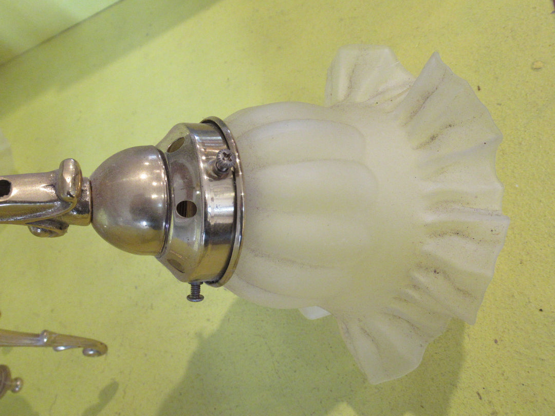 Art Deco Brass Pendant Ceiling Lights (3) with Petticoat Shades  500L x 580 Dia