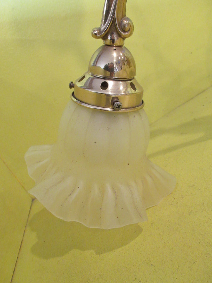 Art Deco Brass Pendant Ceiling Lights (3) with Petticoat Shades  500L x 580 Dia