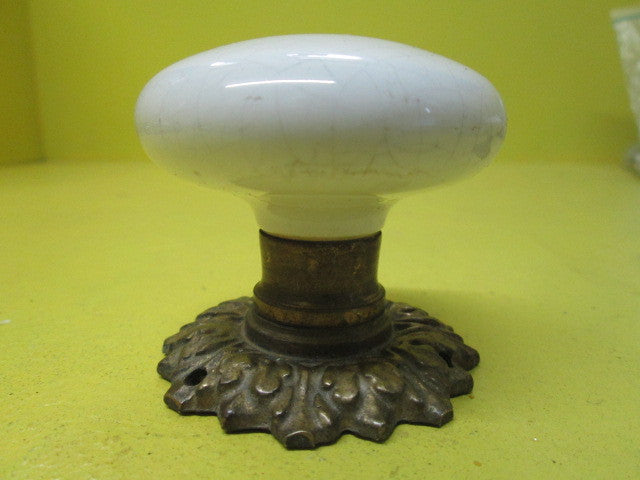 Vintage Porcelain Door Knob with Ornate Door Plate