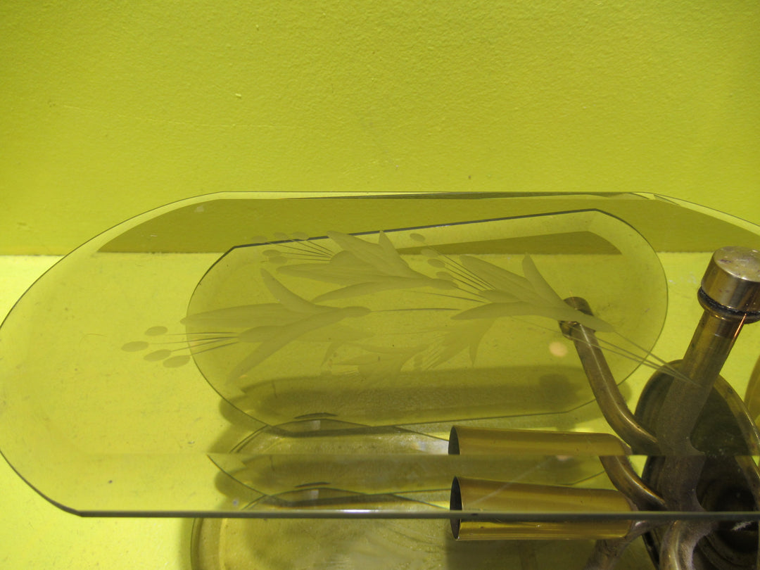 Retro 4 Pane Etched Glass Ceiling Light with Brass Effect Trim   280H x 190W