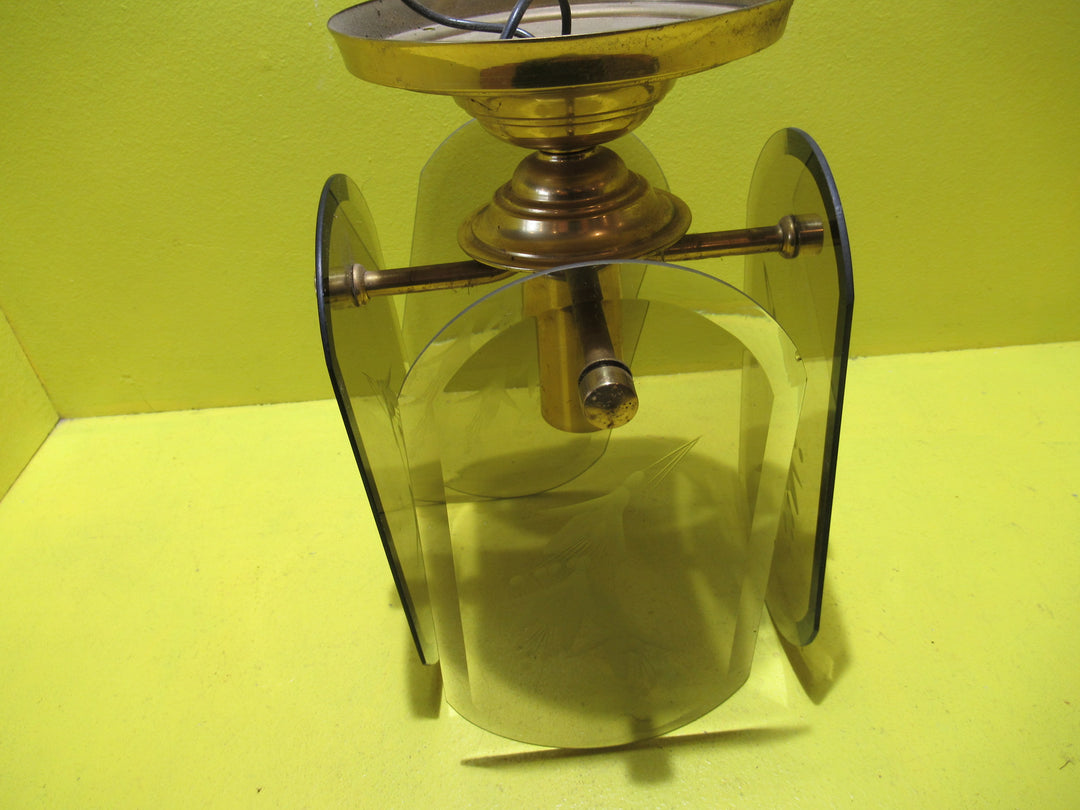 Retro 4 Pane Etched Glass Ceiling Light with Brass Effect Trim   280H x 190W