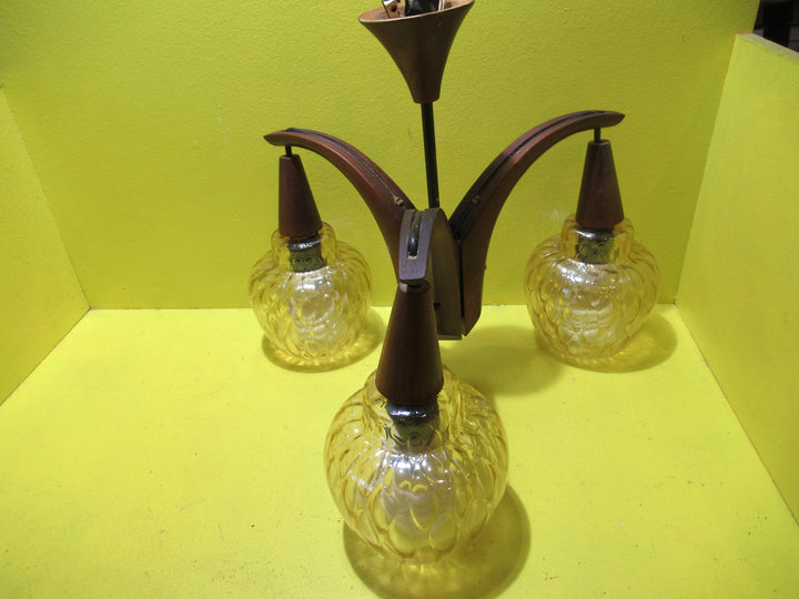 Retro Large Wooden Triangular 3 Light ceiling Light   375H x 40 Dia