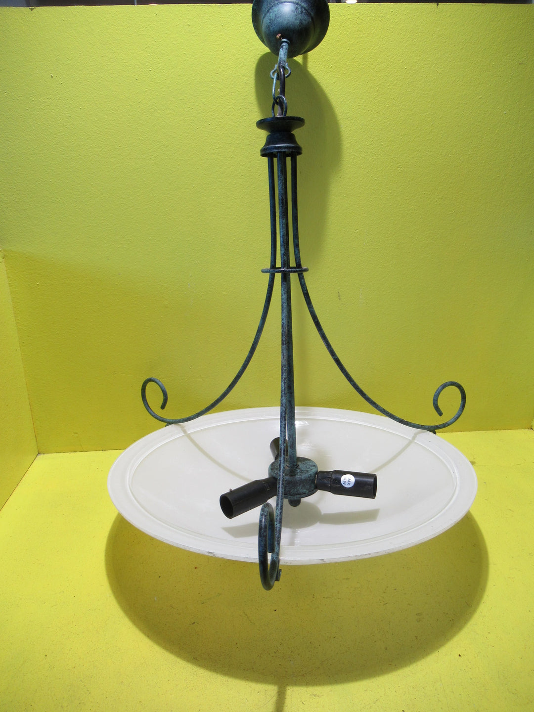 Retro Green & Black 3 Socket Ceiling Light with Large Frosted Glass Dome   650H x 530W