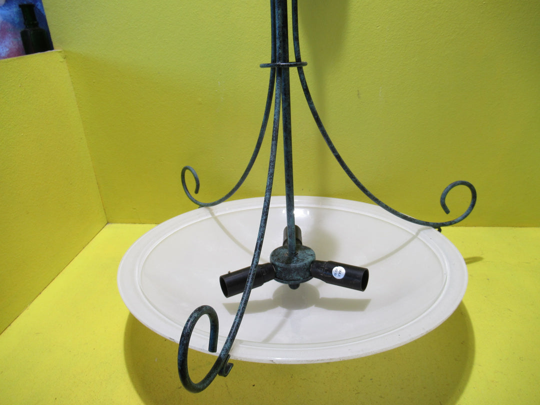 Retro Green & Black 3 Socket Ceiling Light with Large Frosted Glass Dome   650H x 530W