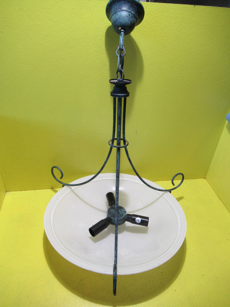 Retro Green & Black 3 Socket Ceiling Light with Large Frosted Glass Dome   650H x 530W