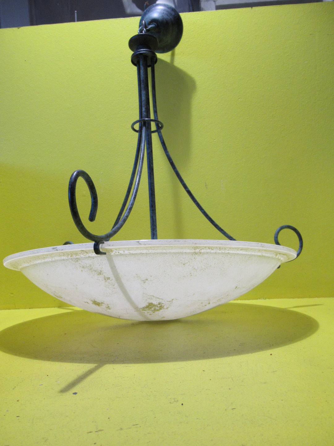 Retro Green & Black 3 Socket Ceiling Light with Large Frosted Glass Dome   650H x 530W