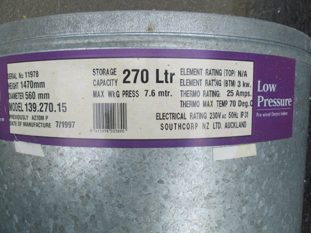 Rheem 1997 270Ltr Low Pressure Cylinder