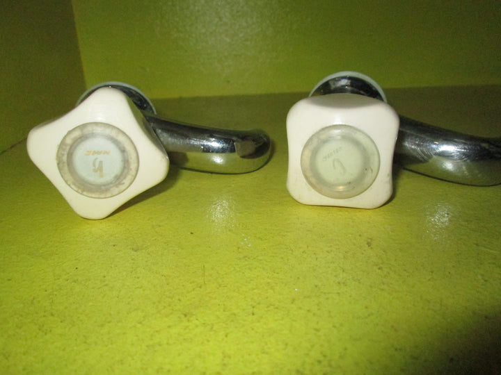 Soft Peach & Chrome Basin Taps 15mm 80H x 45SQ x 110D