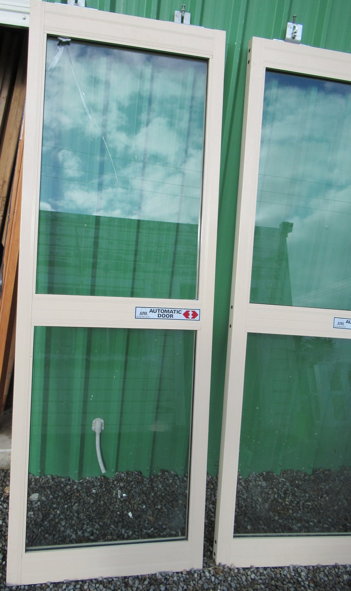 Pair of Aluminium Almond Ivory Automatic Doors (No Motor)   2090H x 740W x 40D