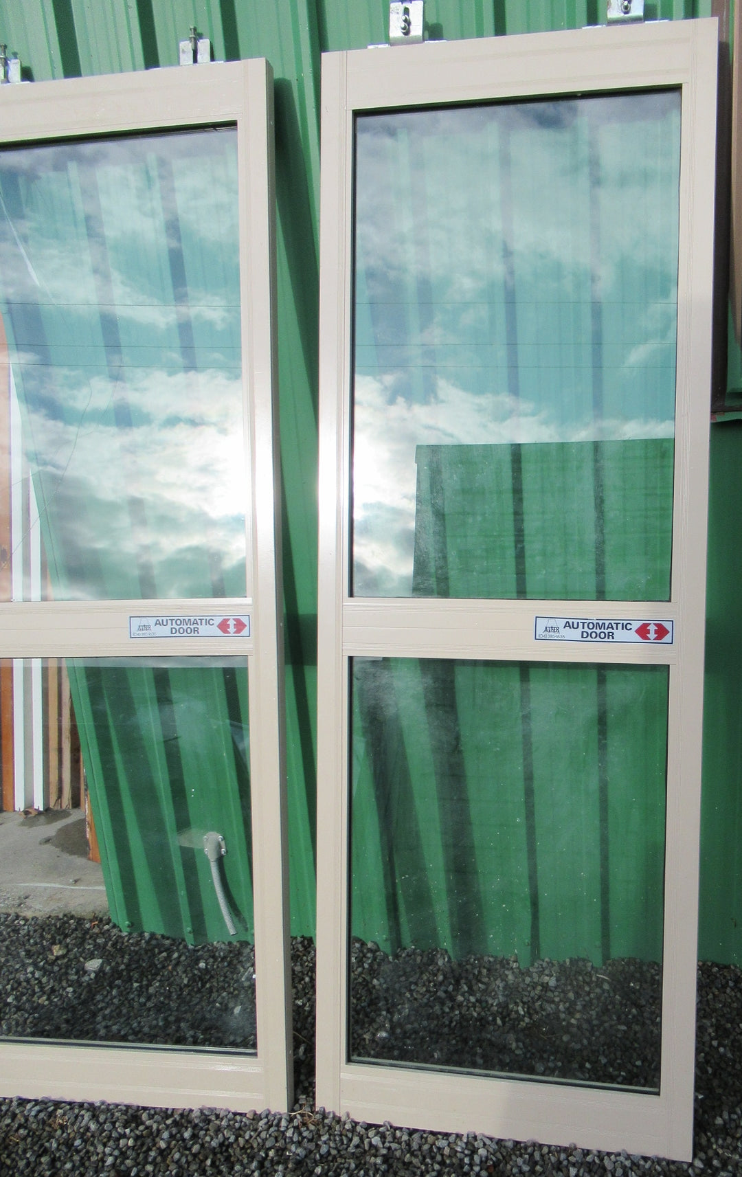 Pair of Aluminium Almond Ivory Automatic Doors (No Motor)   2090H x 740W x 40D