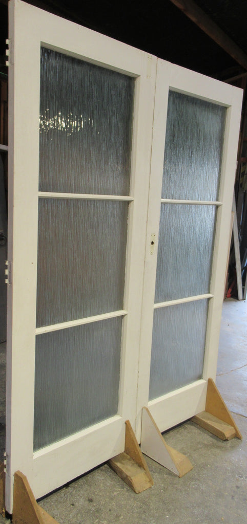 3 Lite Internal French Doors (Rimu) with Rainfall Glass   2030H x 750W x 40D