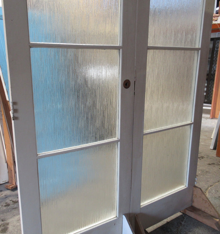 3 Lite Internal French Doors (Rimu) with Rainfall Glass   2030H x 750W x 40D