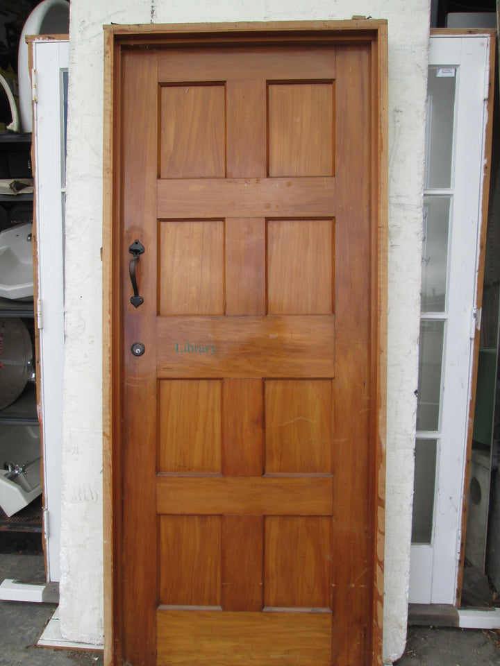 8 Panel  Gothic Style Interior Door with Moulded Leaf Hinges and Thumb lift Pull Handles and Night Latch Frame 2080H X 880W/Door 2020H x 810W
