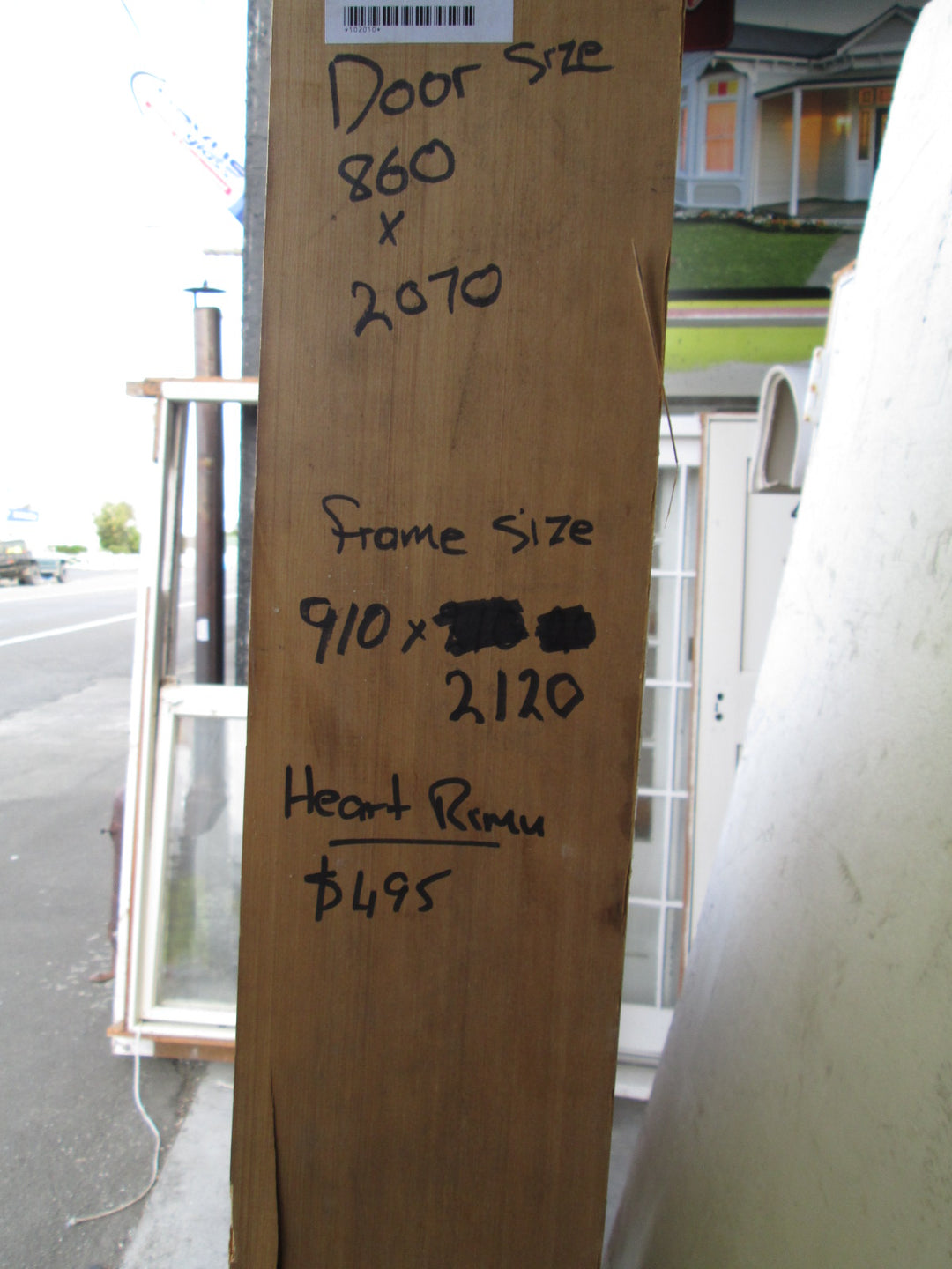 2 Panel Heart Rimu Door in Frame  2120H x 910W/Door 2070H x 860W