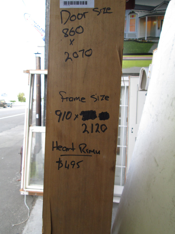 2 Panel Heart Rimu Door in Frame  2120H x 910W/Door 2070H x 860W