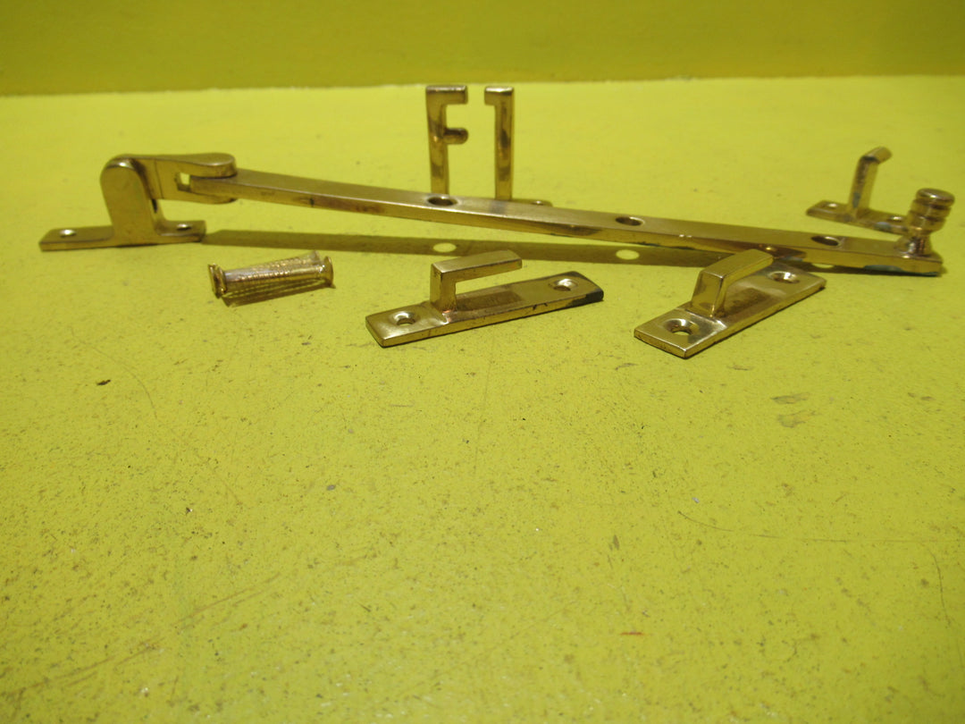 Polished Brass Casement Stay - Rectangle End 2 Holed with Ribbed Nub   250L x 13W