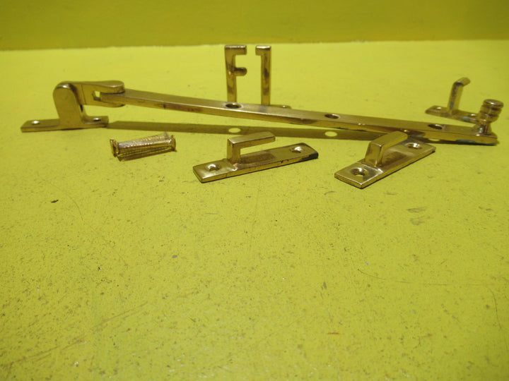 Polished Brass Casement Stay - Rectangle End 2 Holed with Ribbed Nub   250L x 13W