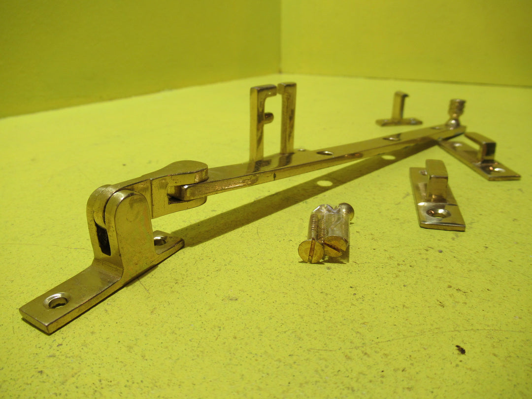 Polished Brass Casement Stay - Rectangle End 2 Holed with Ribbed Nub   250L x 13W
