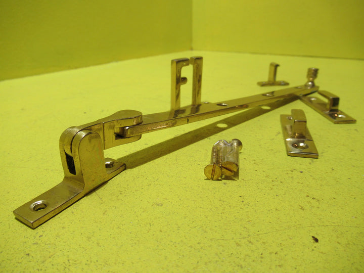 Polished Brass Casement Stay - Rectangle End 2 Holed with Ribbed Nub   250L x 13W