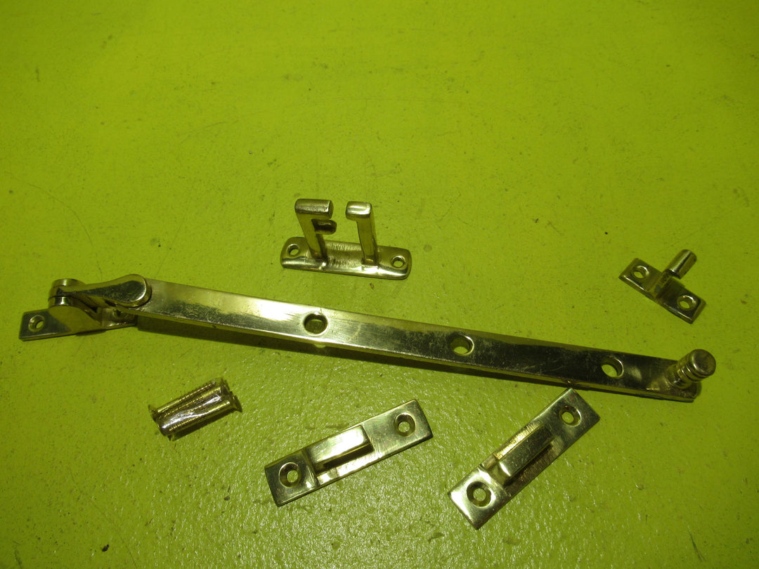 Polished Brass Casement Stay - Rectangle End 2 Holed with Ribbed Nub   250L x 13W