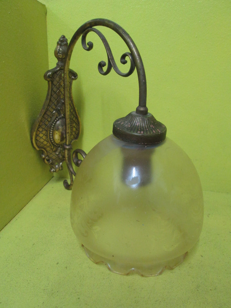 Rustic Brass Effect Wall Light with pattern Light shade. 260H x 260D x 180W