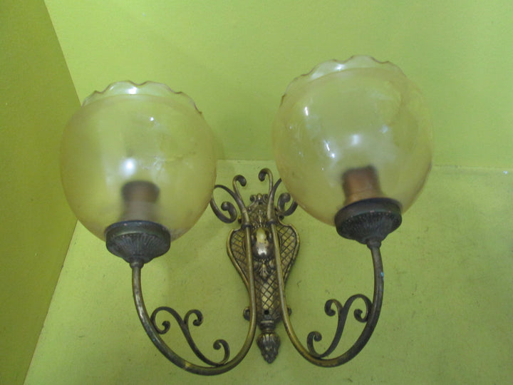 Rustic Brass Effect Wall Light with pattern Light shade. 260H x 260D x 180W