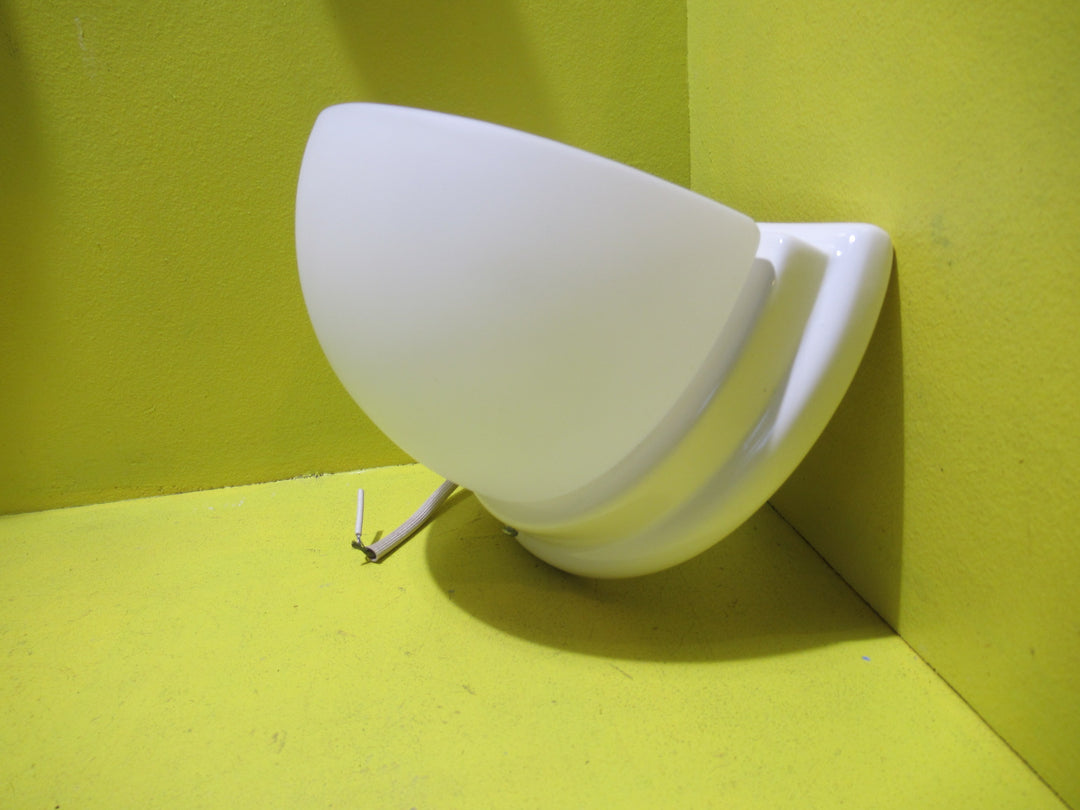 White Porcelain Base with Frosted Shade Light Fitting   225L x 150H x 150D